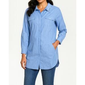 Women Button Down Shirt Casual Long Sleeve V Neck Chambray Blouse Top